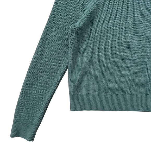 Aritzia Wilfred Free Teal Blue Wool Cotton Ribbed Knit Turtleneck Sweater SZ L - Picture 5 of 11